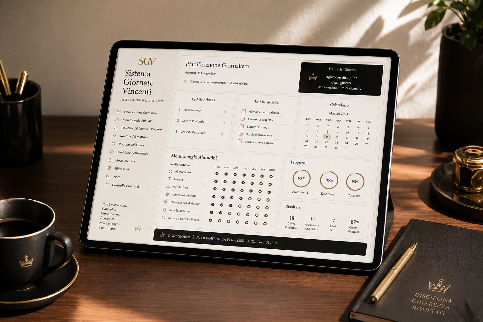 Sistema Giornate Vincenti aperto su iPad in un workspace ordinato